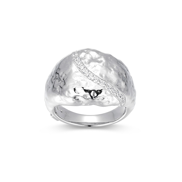 ELLE Sterling Silver GALAXY High Polish Finish Texture Cubic Zirconia Dome Ring Size 6 - Silver