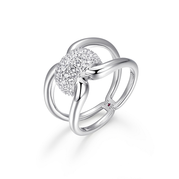ELLE Sterling Silver CITADEL Pave Cubic Zirconia Open Ring Size 6 - Silver