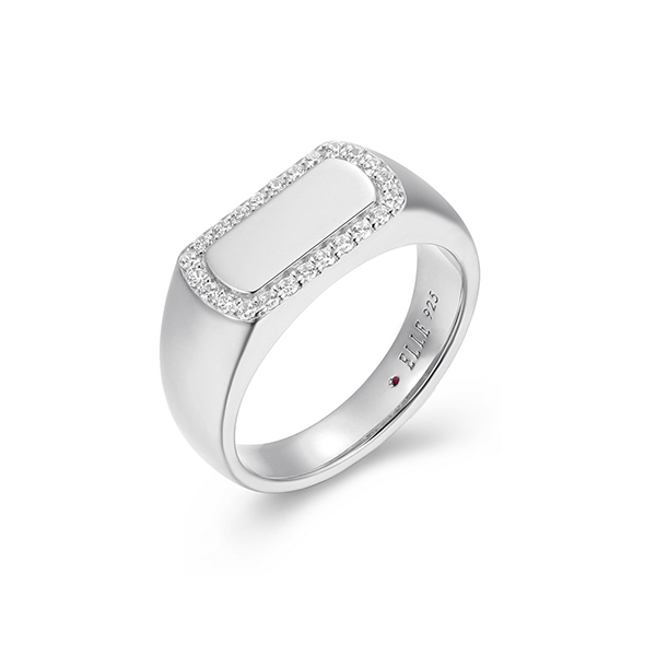 ELLE Sterling Silver ALLURE High Polish Cubic Zirconia Halo ID Ring Size 6 - Silver