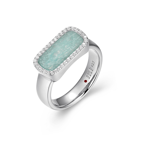 ELLE Sterling Silver ALLURE Cubic Zirconia and Amazonite Halo Ring Size 6 - Silver