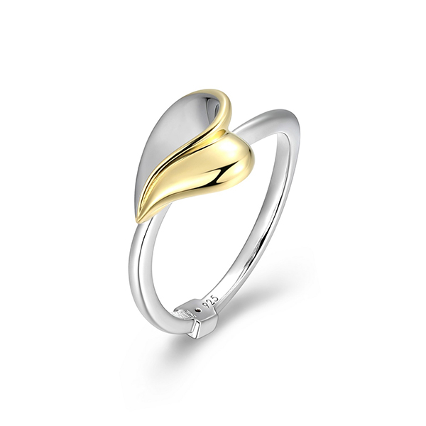 ELLE Sterling Silver AMOUR High Polish Heart Two Tone Ring Size 6