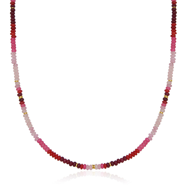 CJ STEELX  Genuine Pink Tourmaline Beads Necklace Size 18 - Gold