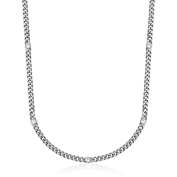 CJ STEELX 4mm Round Cubic Zironia Station Curb Chain Necklace Size 15 - Silver