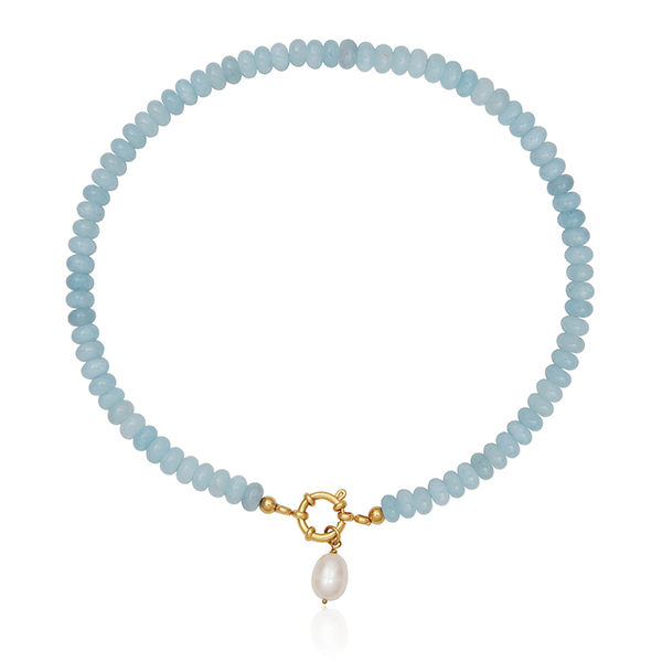 CJ STEELX Removable Fresh Water Pearl Aquamarine Beads Pendant Necklace Size 17 - Gold