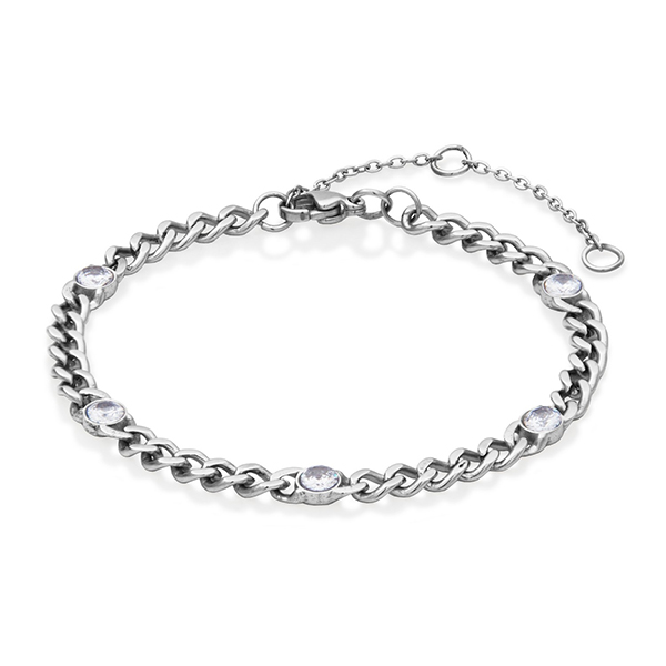 CJ STEELX Round Cubic Zirconia Station Curb Chain Bracelet Size 7 - Silver