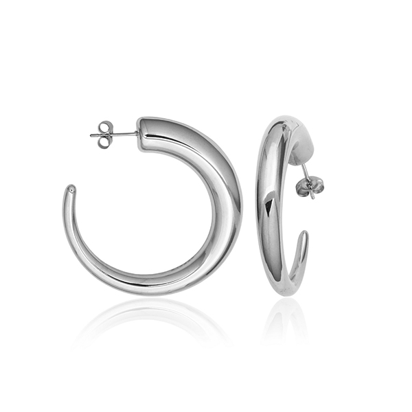 CJ STEELX High Polish Gradual Chubby Round Large Hoop Earrings - Silver