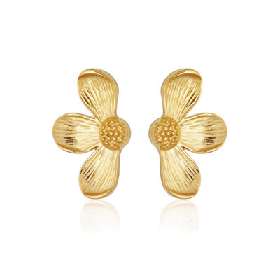 CJ STEELX Textured Half Flower Statement Stud Earrings - Gold