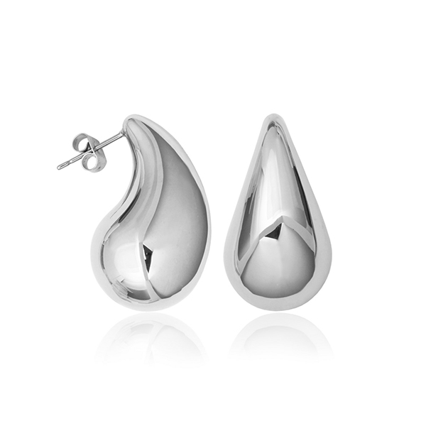 CJ STEELX High Polish Teardrop Stud Earrings - Silver
