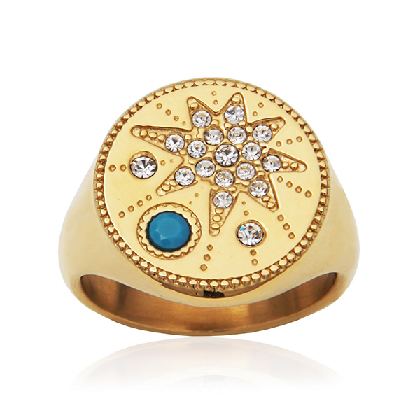 CJ STEELX Turquoise and Crystal Star Medallion Ring Size 8 - Gold
