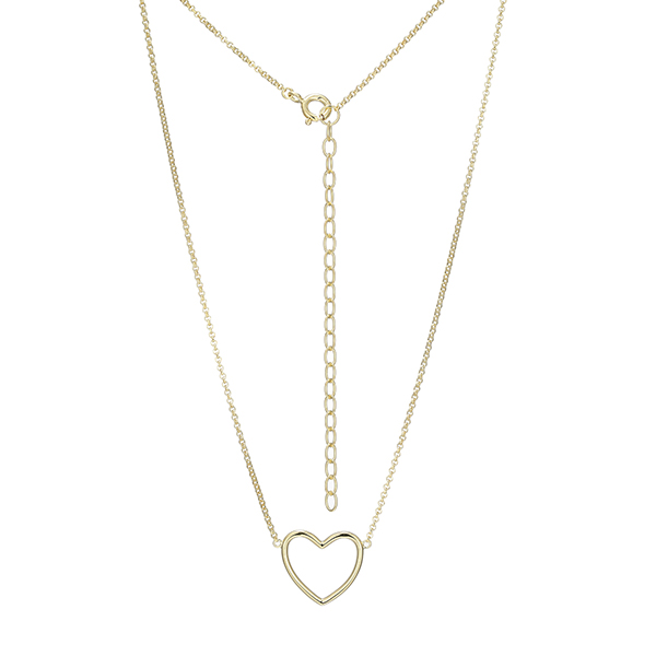 Elle Sterling Silver Open Heart Rolo Necklace Size 16 - Gold