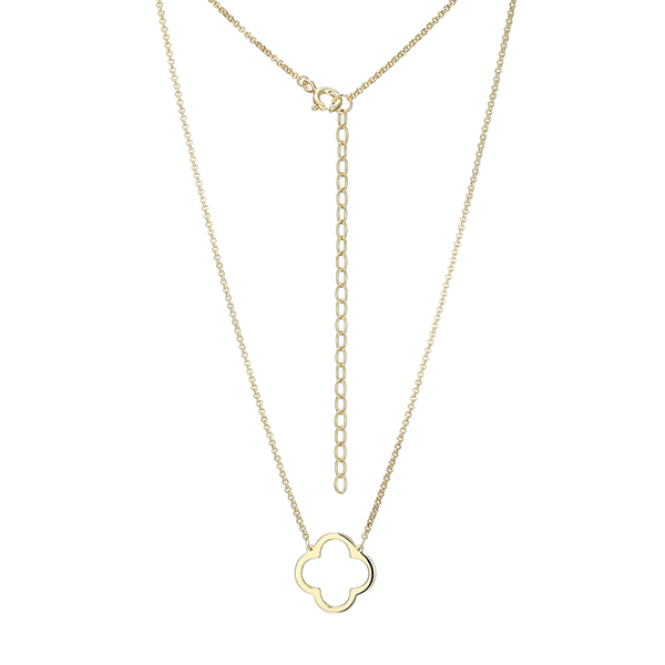 Elle Sterling Silver Open Clover Rolo Necklace Size 16 - Gold
