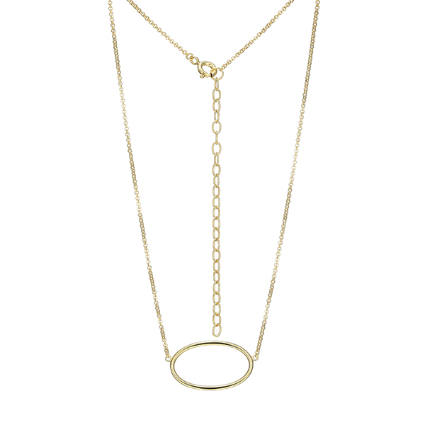 Elle Sterling Silver Oval Open Frame Rolo Necklace Size 16 - Gold