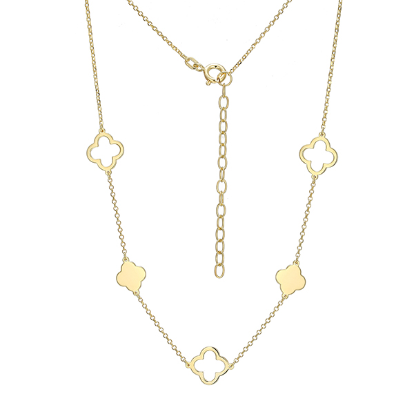 Elle Sterling Silver Open Clover Station Necklace Size 16 - Gold
