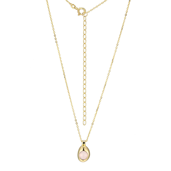 Elle Sterling Silver Pink Chalcedony Single Pebble Necklace Size 17 - Gold