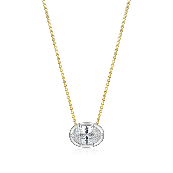 Elle Sterling Silver Diamondlite Cubic Zirconia Bezel Set Eastwest Pear Solitaire Rolo Two Tone Necklace Size 16