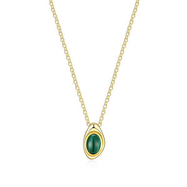Elle Sterling Silver OASIS Oval Malachite Pendant Necklace Size 17 - Gold