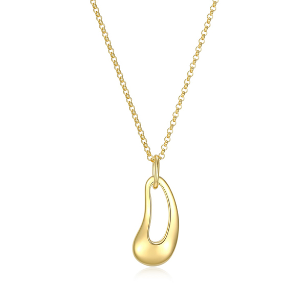 Elle Sterling Silver OASIS Puffy Organic Droplet Pendant Necklace Size 17 - Gold