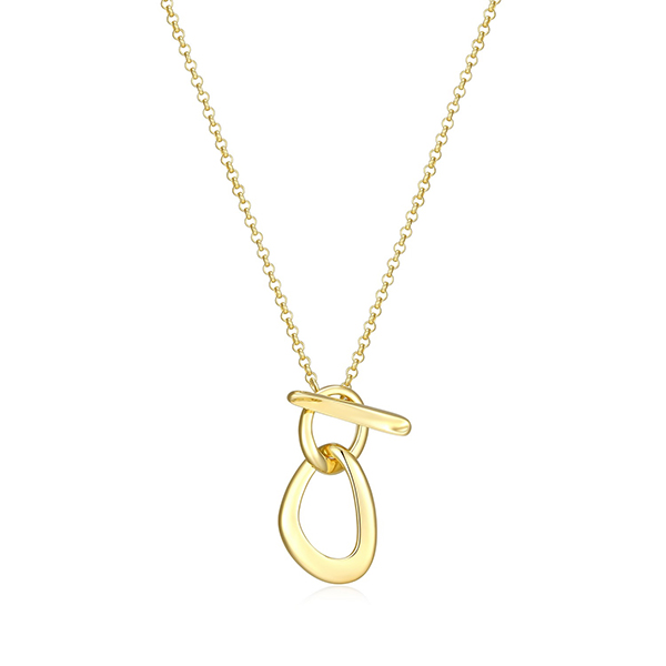 Elle Sterling Silver CELESTE Free Form Open Pear Shape Link Toggle Necklace Size 18 - Gold