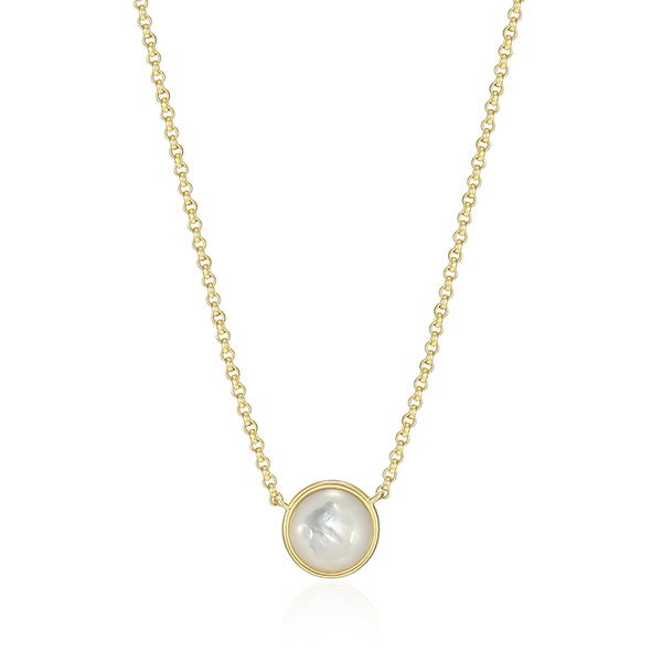 Elle Sterling Silver LUSTRE Gold Plated Cabochon White Mother of Pearl Necklace Size 17 - Gold