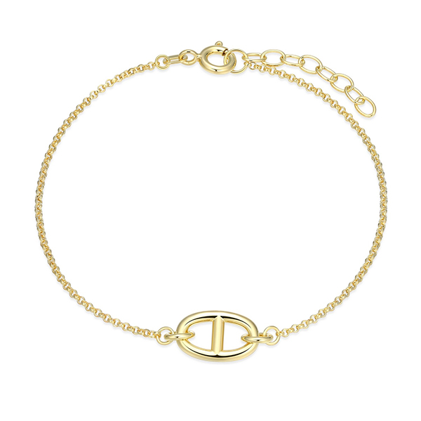 Elle Sterling Silver Marine Link Rolo Bracelet Size 6.5 - Gold