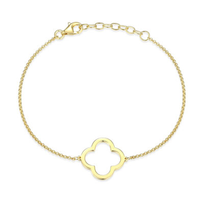 Elle Sterling Silver Open Clover Rolo Bracelet Size 6.5 - Gold