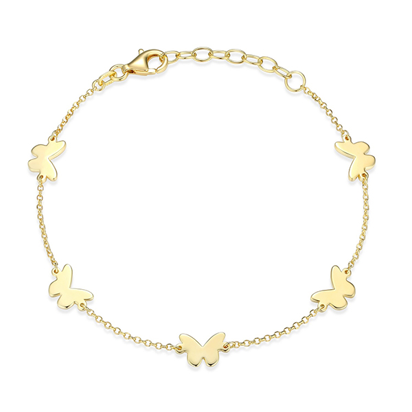 Elle Sterling Silver Whimsical Butterfly Station Bracelet Size 6.5 - Gold