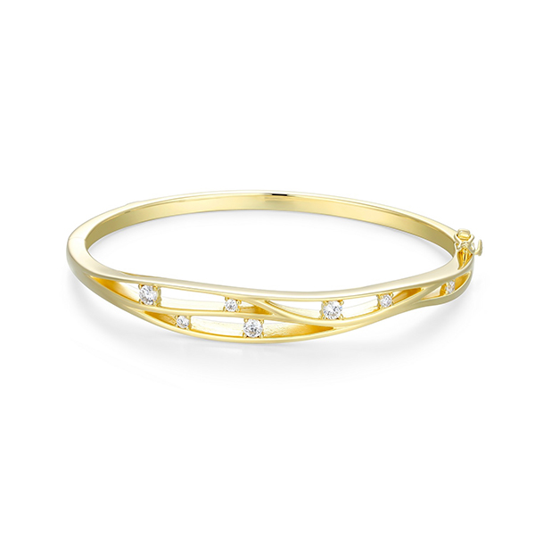 Elle Sterling Silver BETWEEN Cubic Zirconia Wavy Bangle Size 6.5 - Gold