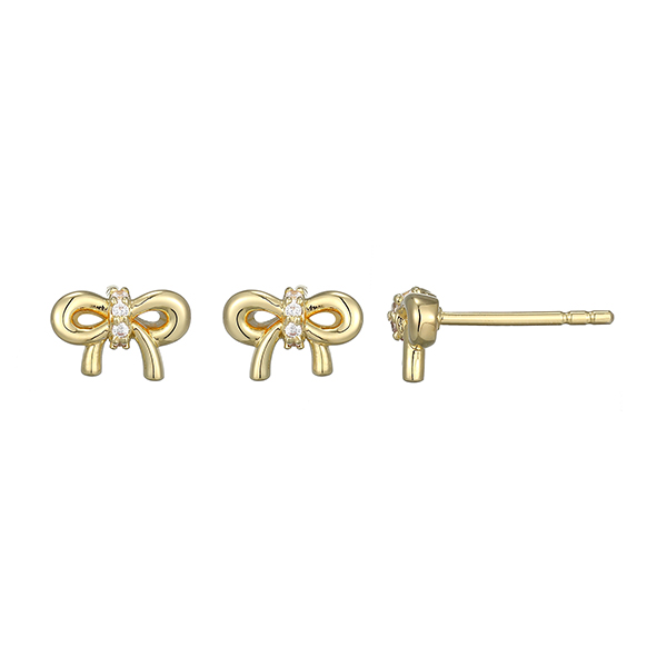 Elle Sterling Silver Cubic Zirconia Mini Bow Earrings - Gold