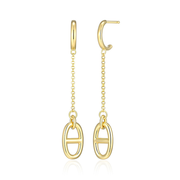 Elle Sterling Silver Marine Link Chain Drop Earrings - Gold