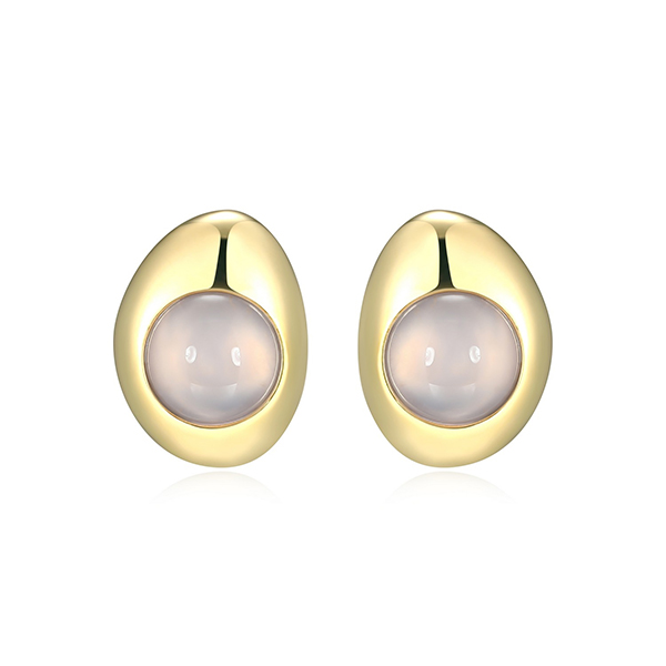 Elle Sterling Silver Pink Chalcedony Pebble Stud Earrings - Gold