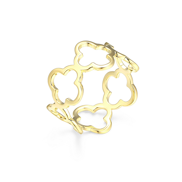 Elle Sterling Silver Open Clover Band Ring Size 8 - Gold