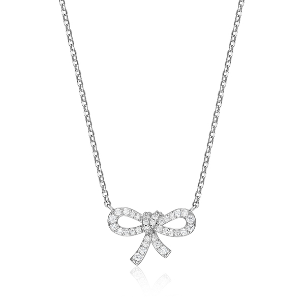 Elle Sterling Silver Diamondlite Cubic Zirconia Bow Adjustable Necklace Size 18 - Silver