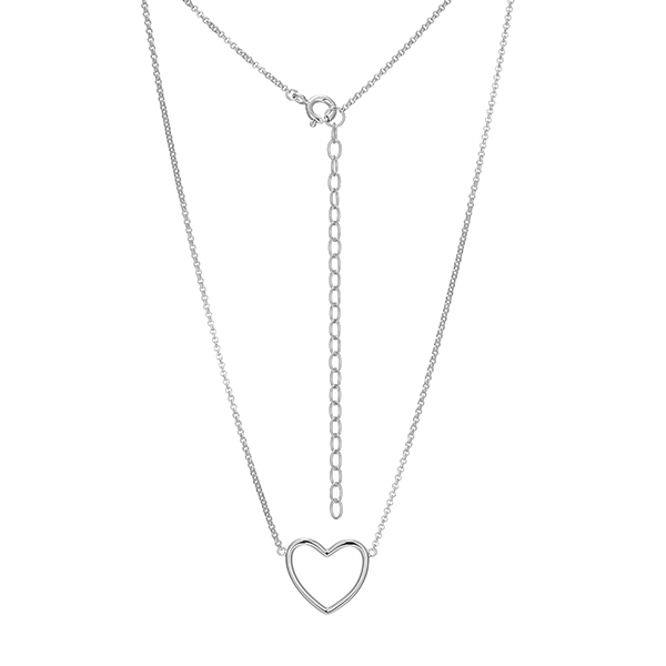 Elle Sterling Silver Heart Rolo Necklace Size 16 - Silver