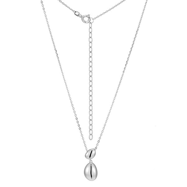 Elle Sterling Silver High Polish Two Pebble Drop Necklace - Silver