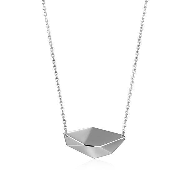 Elle Sterling Silver PEAK East West High Polished Polygon Necklace Size 16 - Silver