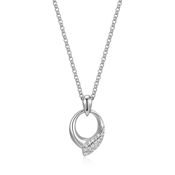 Elle Sterling Silver AMOUR Cubic Zirconia Hug Circle Pendant Necklace Size 17 - Silver