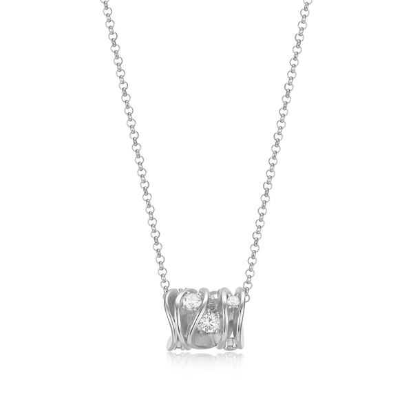 Elle Sterling Silver BETWEEN Wavy Cylinder with Cubic Zirconia Necklace Size 17 - Silver