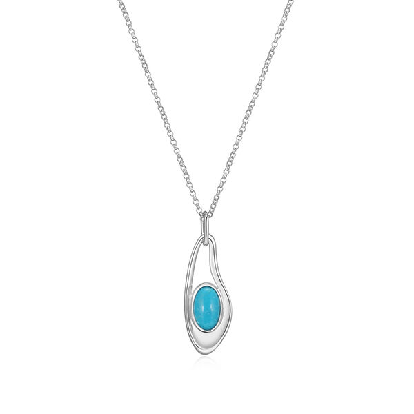 Elle Sterling Silver OASIS Oval Turquoise Open Drop Pendant Necklace SIze 18 - Silver
