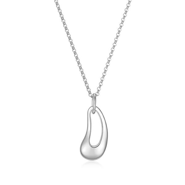 Elle Sterling Silver OASIS Puffy Organic Droplet Pendant Necklace Size 17 - Silver