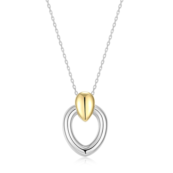 Elle Sterling Silver CELESTE Open Pear Shape Two Tone Pendant Necklace Size 17 - Silver