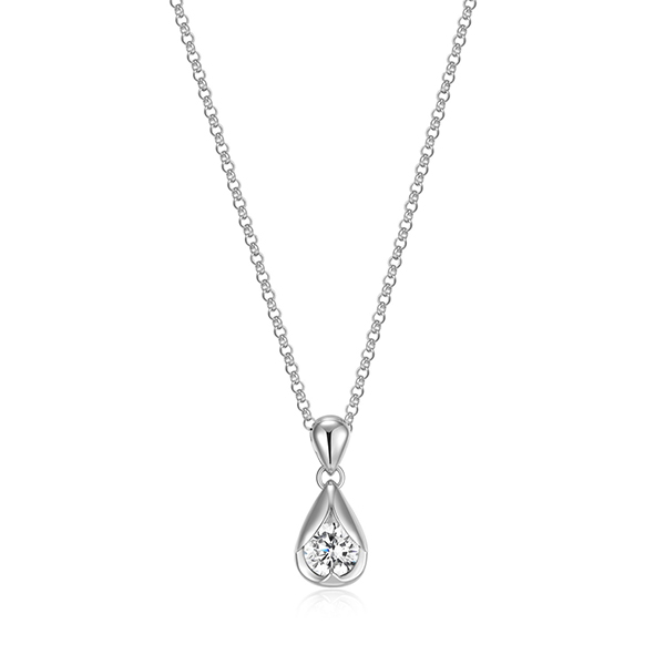 Elle Sterling Silver TULIP Cubic Zirconia Pear Shape Pendant Necklace Size 17 - Silver