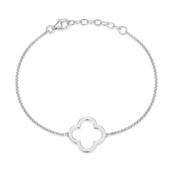 Elle Sterling Silver Open Clover Rolo Bracelet Size 6.5 - SIlver