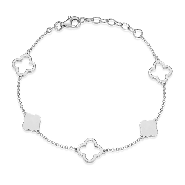 Elle Sterling Silver Open Clover Station Bracelet Size 6.5 - Silver