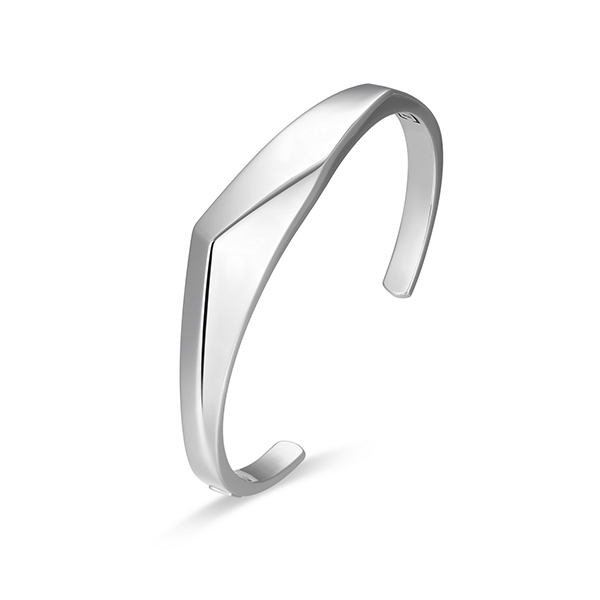 Elle Sterling Silver PEAK High Polished Polygon Cuff Bangle Size 6.5 - Silver