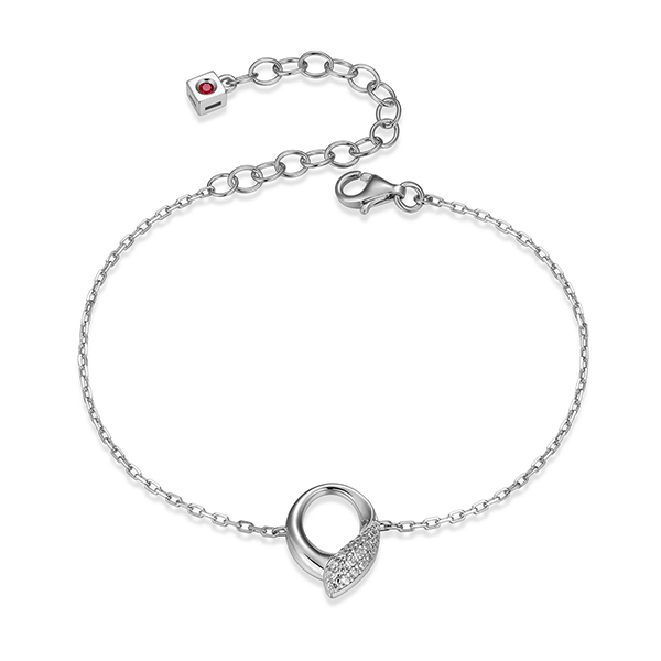 Elle Sterling Silver AMOUR Cubic Zirconia Hug Circle Stud Bracelet Size 6.5 - Silver