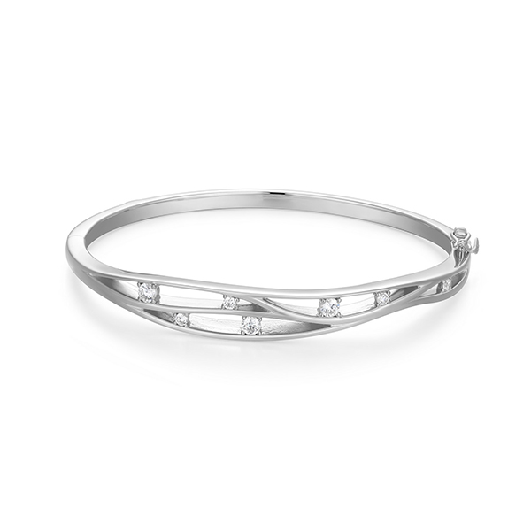 Elle Sterling Silver BETWEEN Cubic Zirconia Wavy Bangle Size 6.5 - Silver