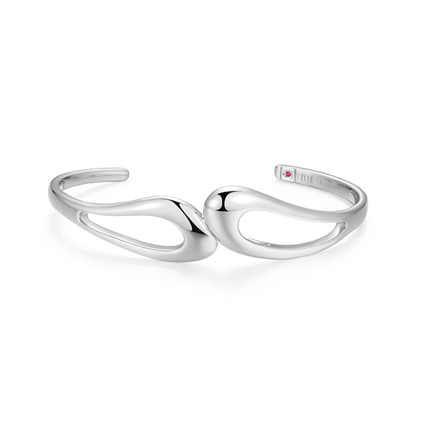Elle Sterling Silver OASIS Fluid Open Teardrop Bypass Cuff Bangle Size 6.5 - Silver