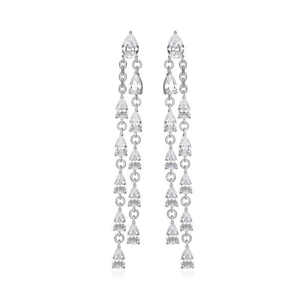 Elle Sterling Silver Dimanondlite Cubic Zirconia Pear Double Row Earrings - Silver