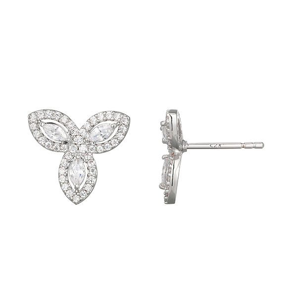 Elle Sterling Silver Diamonlite Cubic Zirconia Marquise Trillium Stud Earrings - Silver