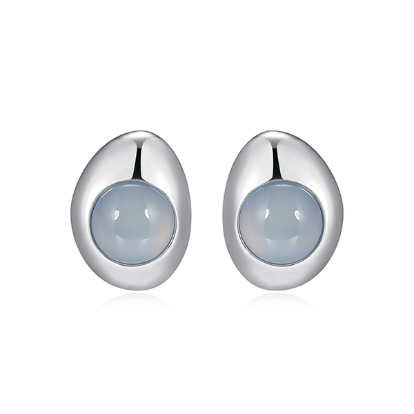 Elle Sterling Silver Blue Chalcedony Pebble Stud Earrings -- SIlver